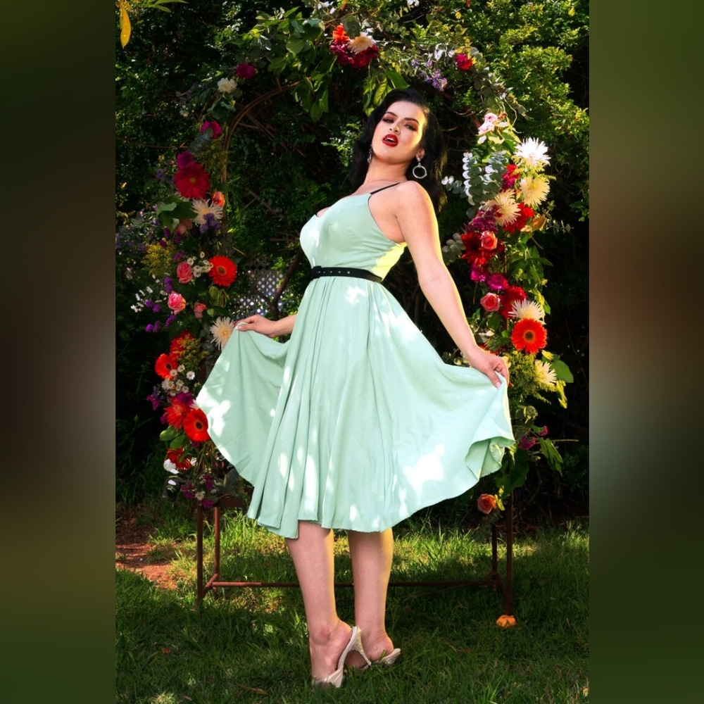 XS / S BNWT Amalie Dress from Pinup Girl Clothing in Sage Green Ballerina Length